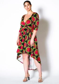 Asoph Plus Size Multi Print Hi Lo Wrap Dress
