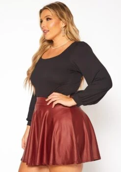 Plus Size Faux Leather High Waist Circle Skirt -Curve Elegance Shop 2010402 111 3