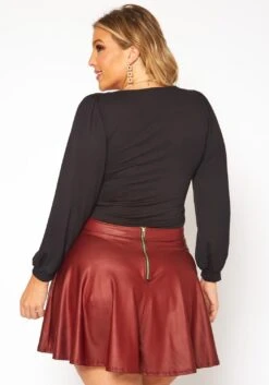 Plus Size Faux Leather High Waist Circle Skirt -Curve Elegance Shop 2010402 111 4