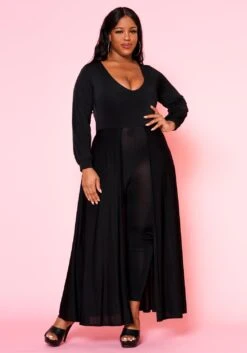 Asoph Plus Size Caped Solid Fitted Jumpsuit