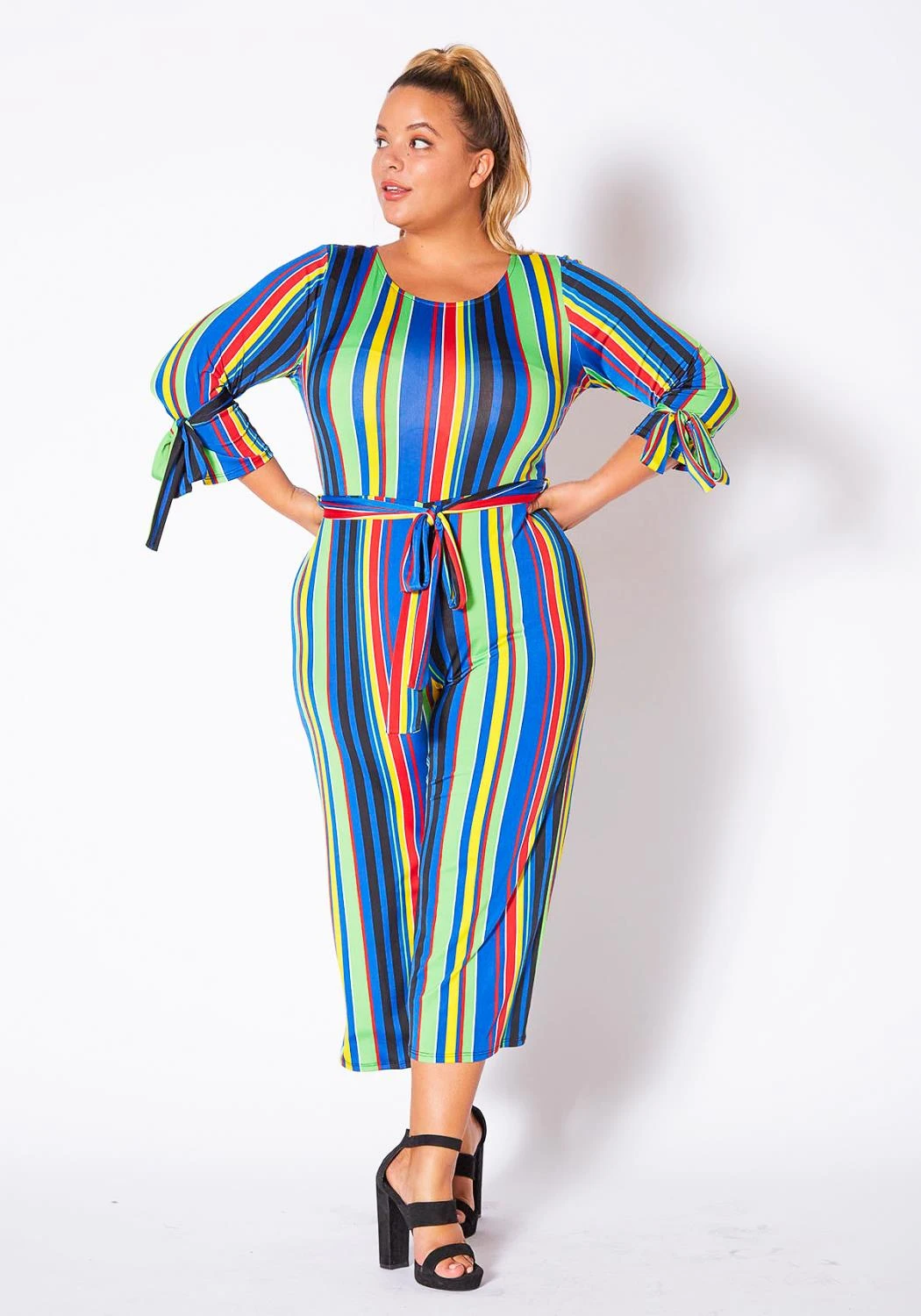 Asoph Curvy Womens Over The Rainbow Striped Jumpsuit 3 Asoph Curvy Womens Over The Rainbow Striped Jumpsuit