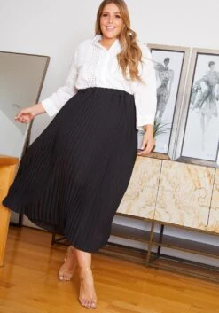 Asoph Plus Size Pleated Midi Skirt