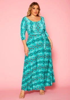 Plus Size Snake Print Fit & Flare Maxi Dress -Curve Elegance Shop 2011099 112 1