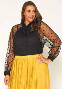 Pleione Plus Size Polkadot Mesh Blouse With Cami