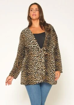 Pleione Plus Size Leopard Tie Front Top