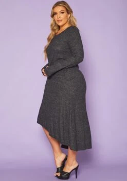 Plus Size Asymmetric Long Sleeve Midi Dress -Curve Elegance Shop 2011582 108 2