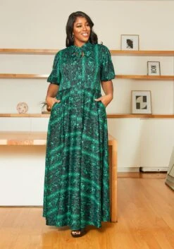 Asoph Plus Size Emerald Snakeskin Maxi Dress