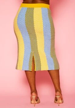 Pleione Plus Size Multi Stripe Midi Knit Skirt -Curve Elegance Shop 2012143 105 9