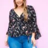 Asoph Plus Size Spring Floral Bell Long Sleeve Blouse -Curve Elegance Shop 2013548 001 0