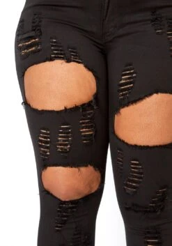 Vibrant Plus Size Stripe Distressed Black Denim Skinny Jean -Curve Elegance Shop 2013643 001 4