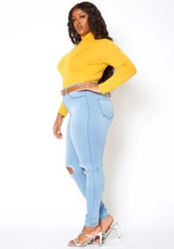 Vibrant Plus Size Classic Light Blue Washed Knee Rip Denim Jeans 12 Vibrant Plus Size Classic Light Blue Washed Knee Rip Denim Jeans -Curve Elegance Shop 2013653 940 1
