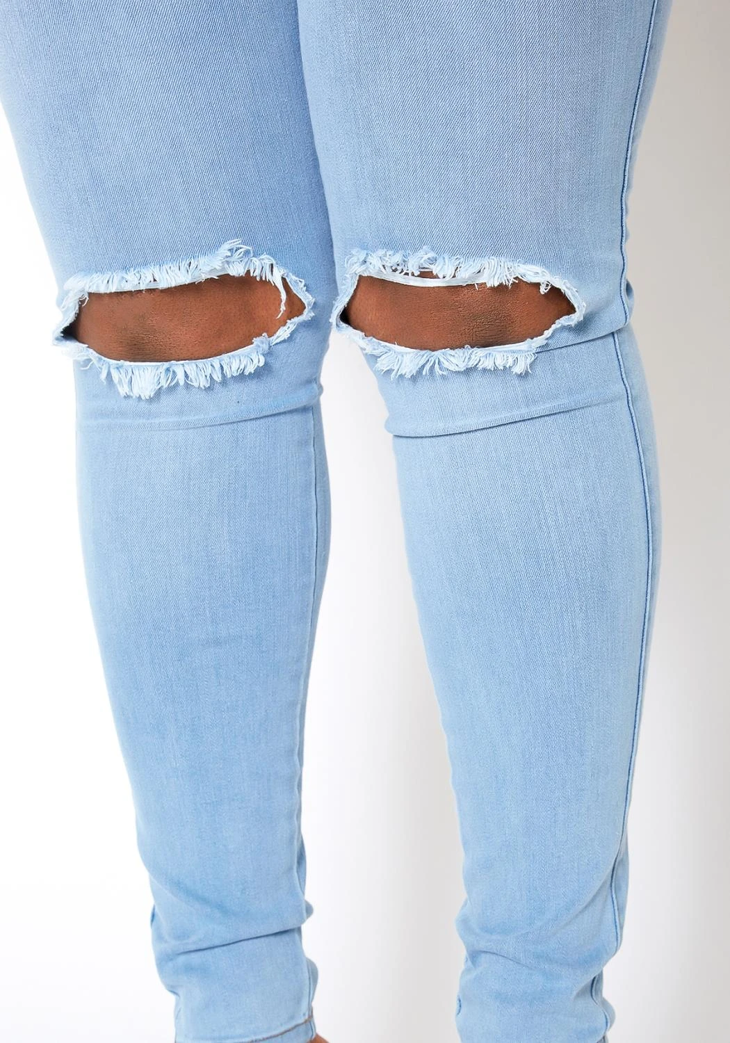 Vibrant Plus Size Classic Light Blue Washed Knee Rip Denim Jeans 9 Vibrant Plus Size Classic Light Blue Washed Knee Rip Denim Jeans - Image 7