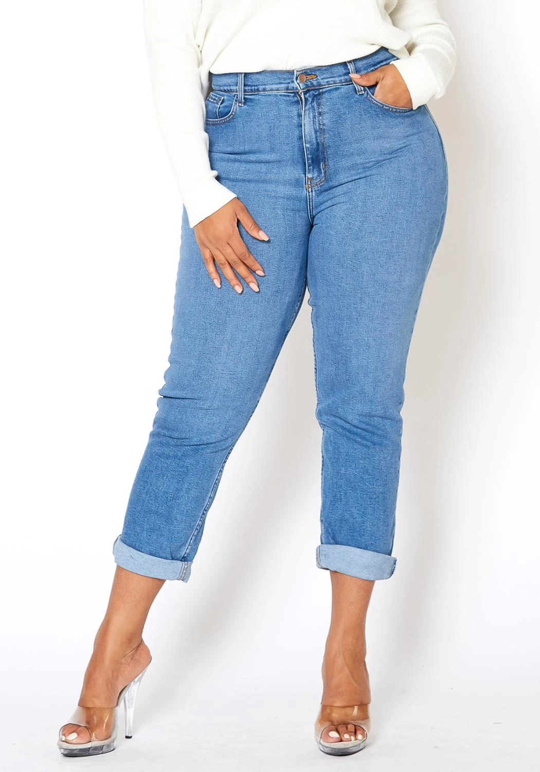 Vibrant Plus Size Womens Vintage Blue Wash Mom Jean 4 Vibrant Plus Size Womens Vintage Blue Wash Mom Jean - Image 2