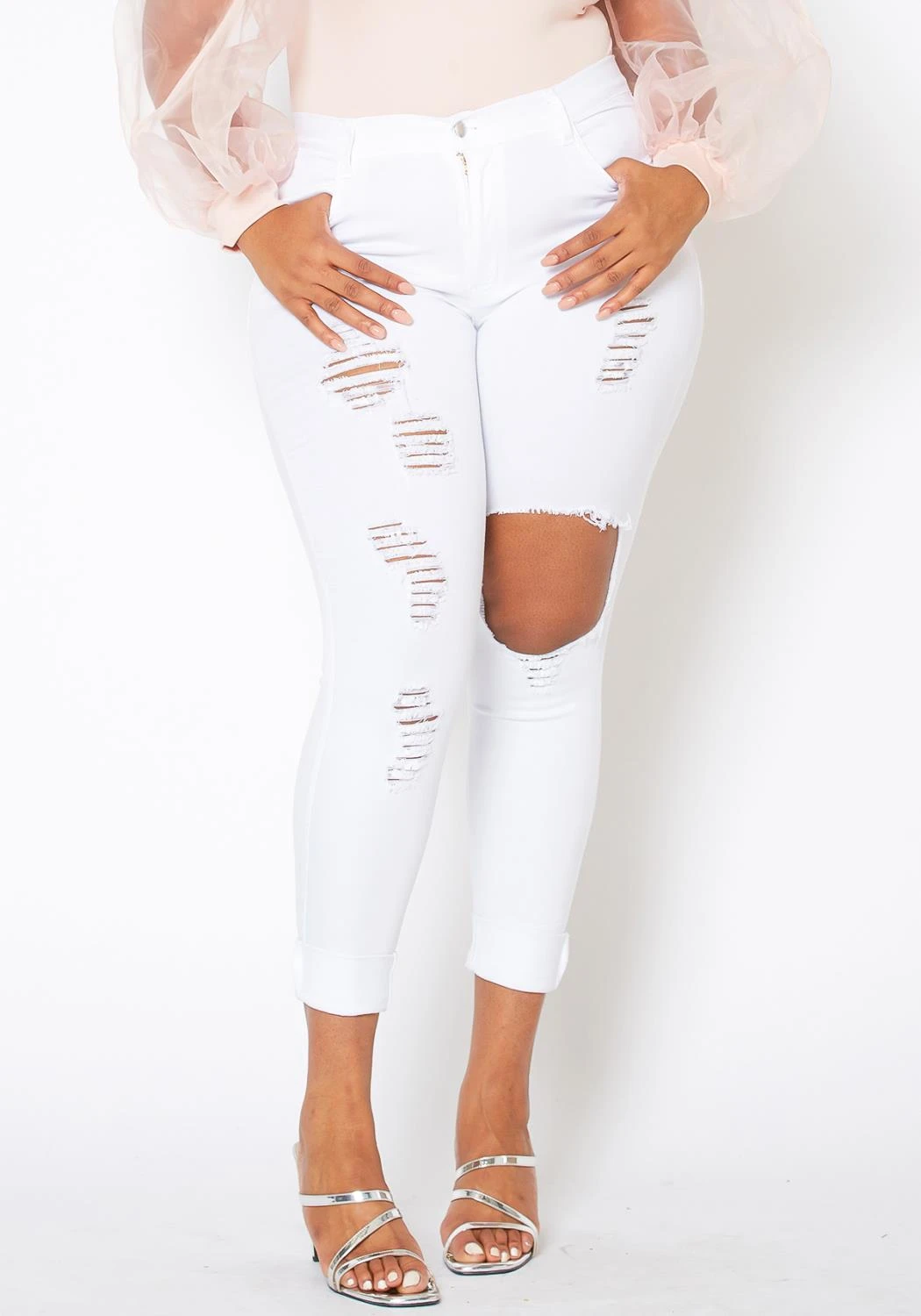 Vibrant Plus Size Womens Mid Rise Front Distressed Skinny Jeans 3 Vibrant Plus Size Womens Mid Rise Front Distressed Skinny Jeans