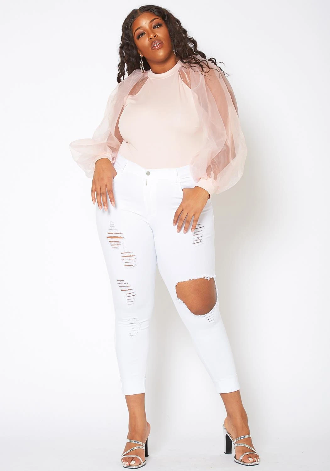 Vibrant Plus Size Womens Mid Rise Front Distressed Skinny Jeans 5 Vibrant Plus Size Womens Mid Rise Front Distressed Skinny Jeans - Image 3