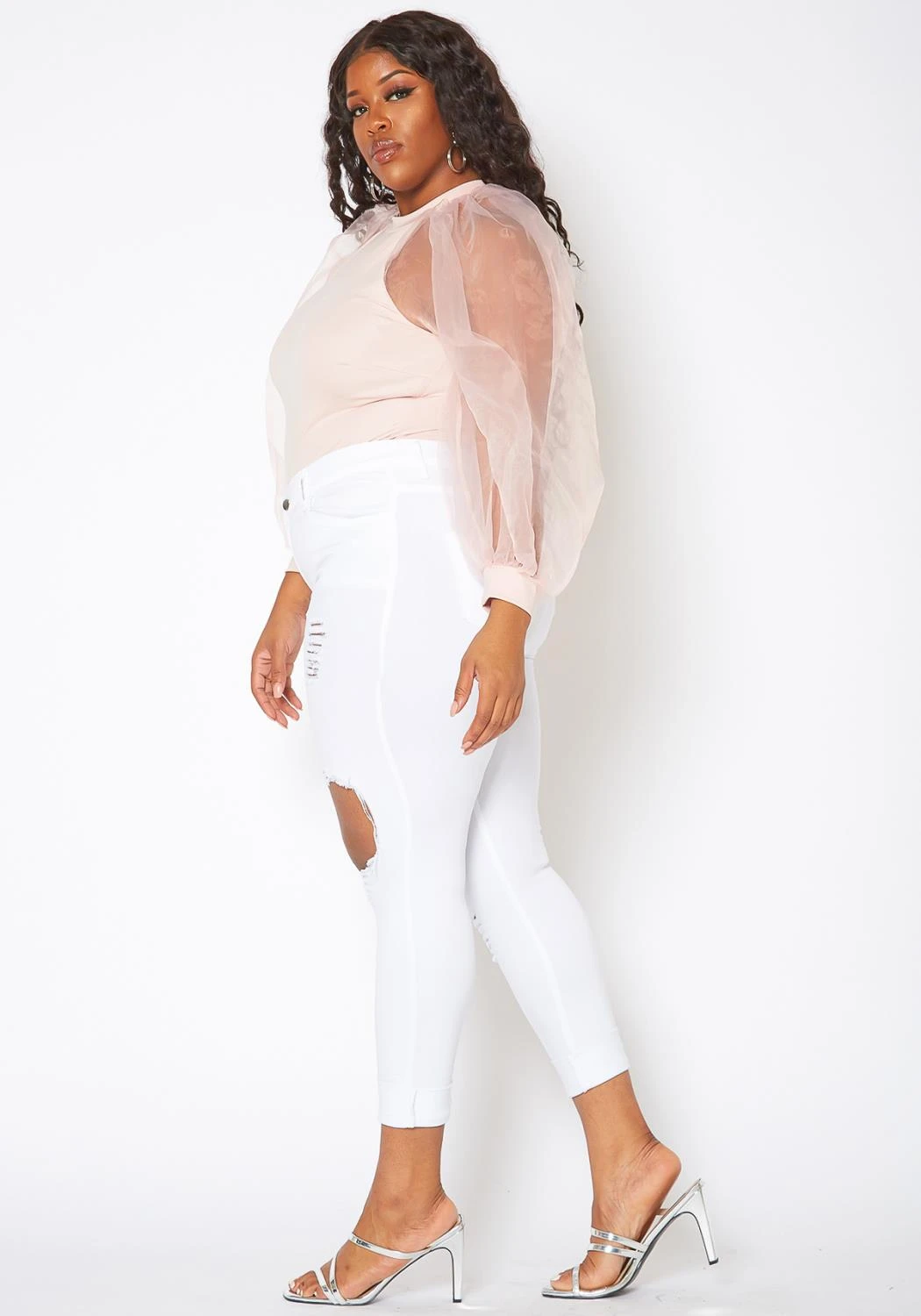 Vibrant Plus Size Womens Mid Rise Front Distressed Skinny Jeans 6 Vibrant Plus Size Womens Mid Rise Front Distressed Skinny Jeans - Image 4