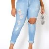 Vibrant Plus Size Womens Light Wash Distressed Denim Jeans -Curve Elegance Shop 2013657 938 0