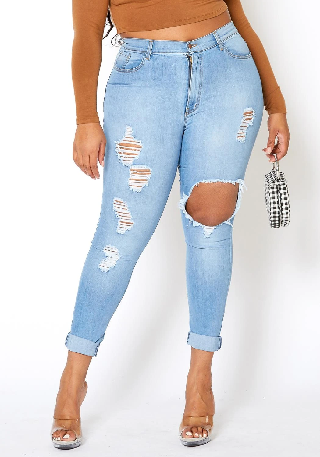 Vibrant Plus Size Womens Light Wash Distressed Denim Jeans 3 Vibrant Plus Size Womens Light Wash Distressed Denim Jeans