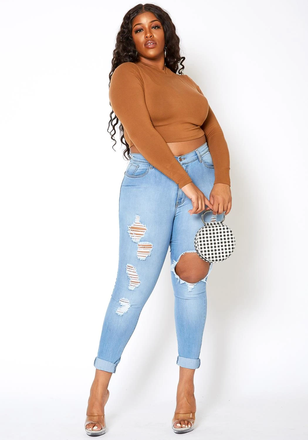 Vibrant Plus Size Womens Light Wash Distressed Denim Jeans 4 Vibrant Plus Size Womens Light Wash Distressed Denim Jeans - Image 2