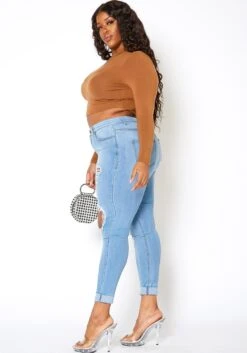 Vibrant Plus Size Womens Light Wash Distressed Denim Jeans 9 Vibrant Plus Size Womens Light Wash Distressed Denim Jeans -Curve Elegance Shop 2013657 938 2