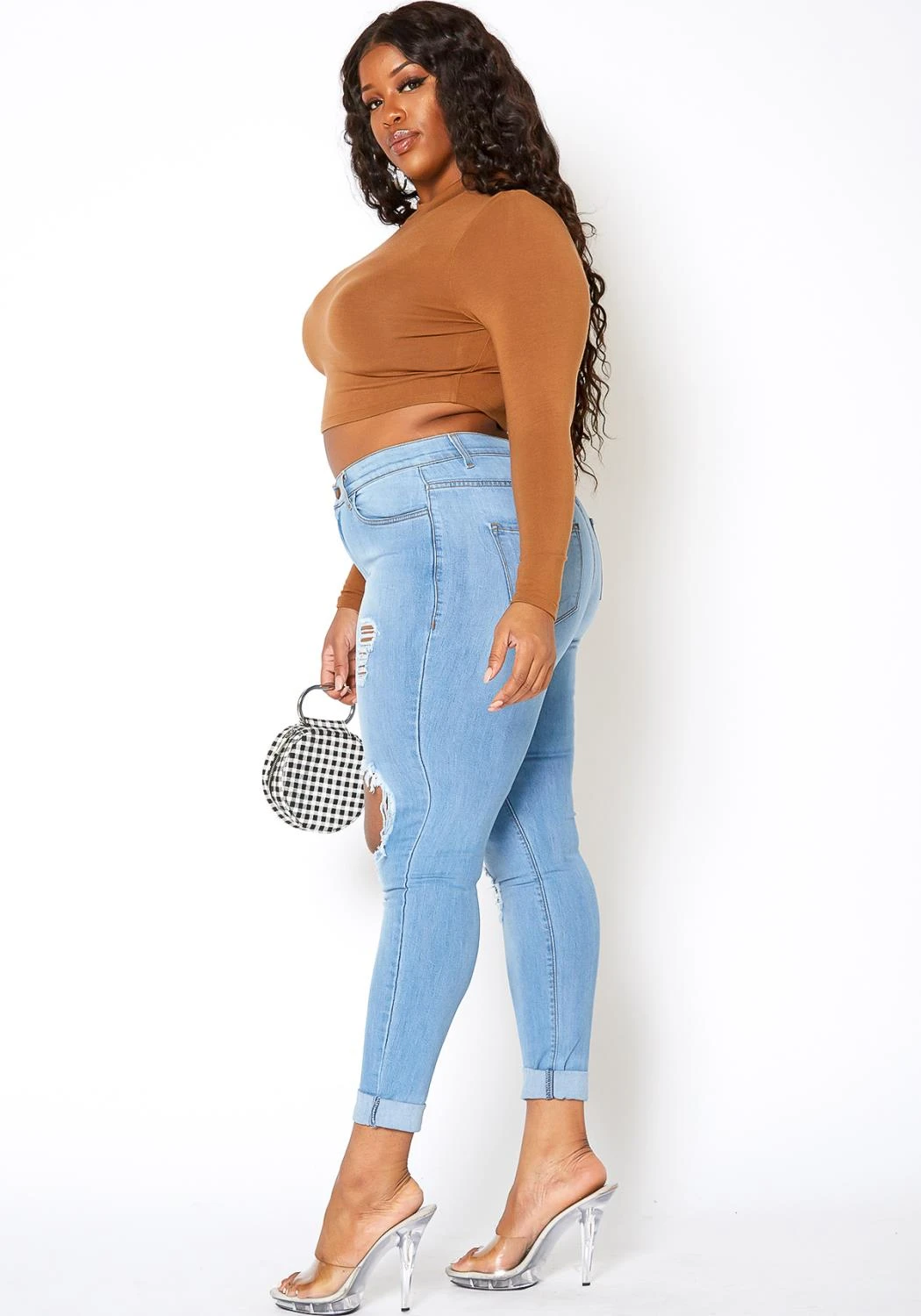 Vibrant Plus Size Womens Light Wash Distressed Denim Jeans 5 Vibrant Plus Size Womens Light Wash Distressed Denim Jeans - Image 3