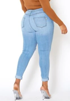 Vibrant Plus Size Womens Light Wash Distressed Denim Jeans 10 Vibrant Plus Size Womens Light Wash Distressed Denim Jeans -Curve Elegance Shop 2013657 938 3