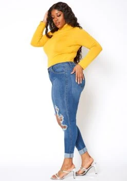 Vibrant Plus Size Knee Destroyed Mid Waist Jean -Curve Elegance Shop 2013658 938 1