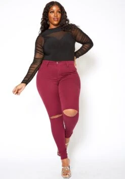 Vibrant Plus Size Classic Knee Rip Skinny Jeans