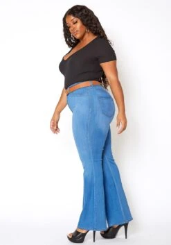 Vibrant Plus Size Basic Blue Washed Flared Hem Jean -Curve Elegance Shop 2013665 938 2