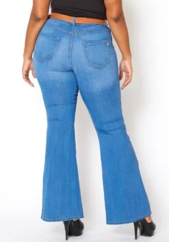 Vibrant Plus Size Basic Blue Washed Flared Hem Jean -Curve Elegance Shop 2013665 938 3