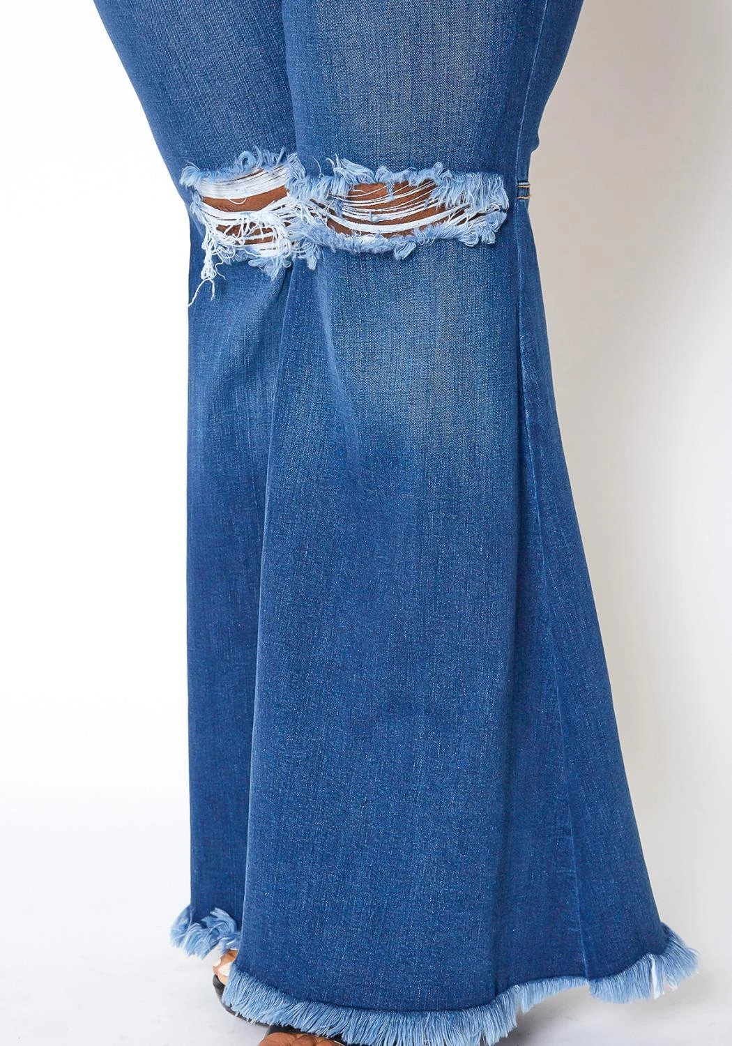 Vibrant Plus Size Knee Distressed Retro Bell Bottom Jean 7 Vibrant Plus Size Knee Distressed Retro Bell Bottom Jean - Image 5