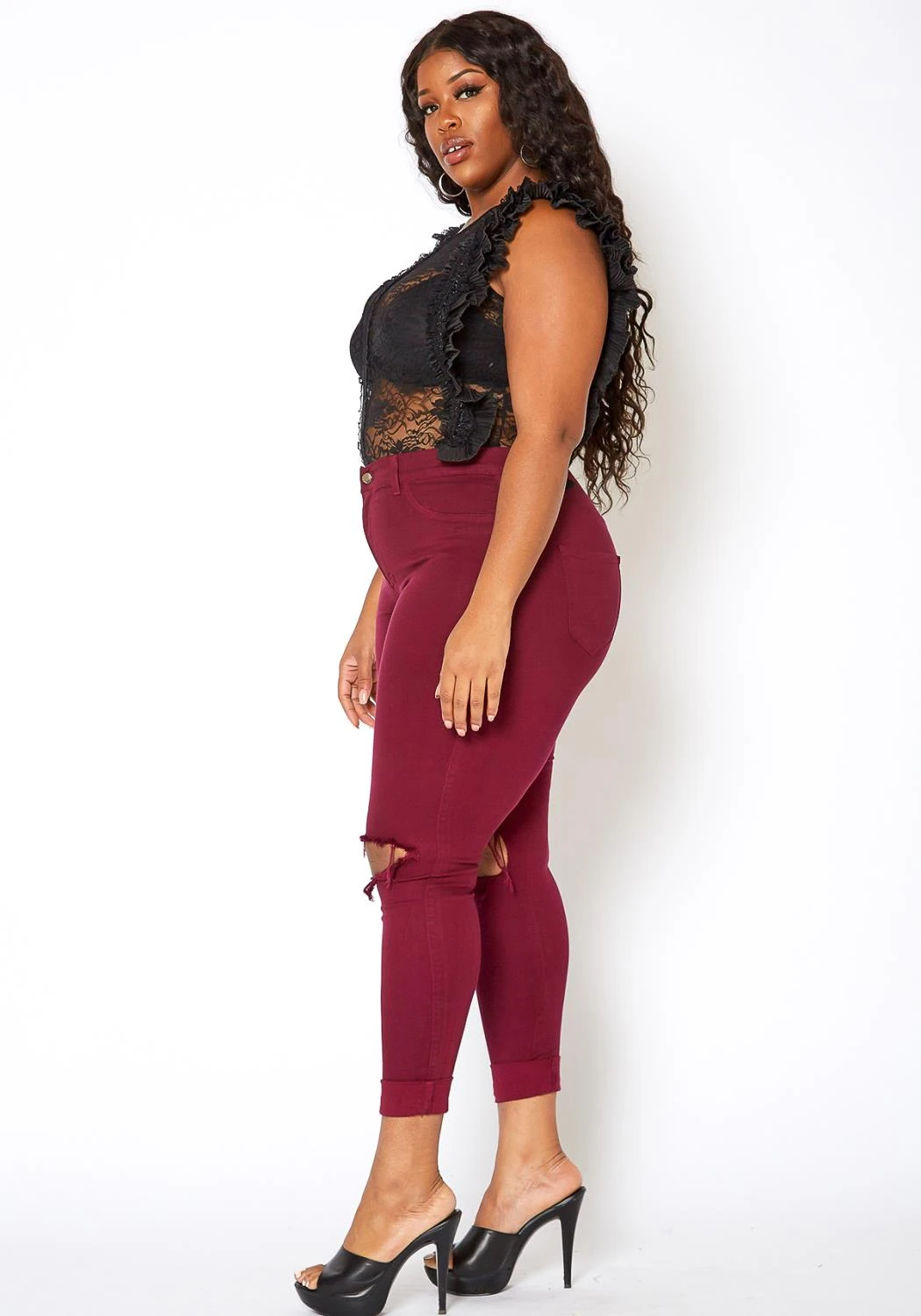 Vibrant Mid Rise Knee Distressed Plus Size Skinny Jean 5 Vibrant Mid Rise Knee Distressed Plus Size Skinny Jean - Image 3