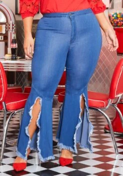 Vibrant Plus Size Blue Washed 90s Bell Bottom Fringe Slit Jean -Curve Elegance Shop 2013674 938 1