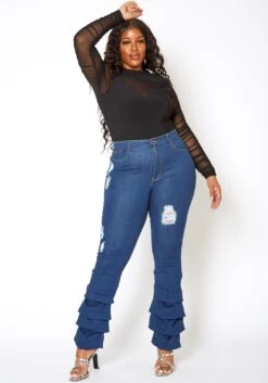 Vibrant Plus Size Womens Dark Wash Ankle Scrunched Jeans