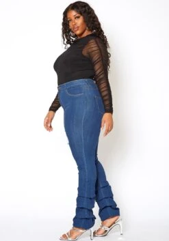 Vibrant Plus Size Womens Dark Wash Ankle Scrunched Jeans -Curve Elegance Shop 2013676 939 2