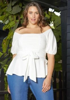Asoph Plus Size Off Shoulder Chiffon Smocked Peplum Blouse 11 Asoph Plus Size Off Shoulder Chiffon Smocked Peplum Blouse -Curve Elegance Shop 2013727 135 0