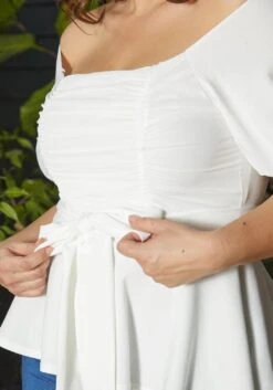 Asoph Plus Size Off Shoulder Chiffon Smocked Peplum Blouse 13 Asoph Plus Size Off Shoulder Chiffon Smocked Peplum Blouse -Curve Elegance Shop 2013727 135 3