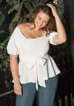 Asoph Plus Size Off Shoulder Chiffon Smocked Peplum Blouse
