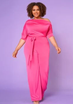 Asoph Plus Size Cold Shoulder Straight Leg Jumpsuit