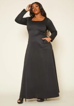 Plus Size Classic Square Neck Long Sleeve Maxi Dress 9 Plus Size Classic Square Neck Long Sleeve Maxi Dress -Curve Elegance Shop 2014193 001 1