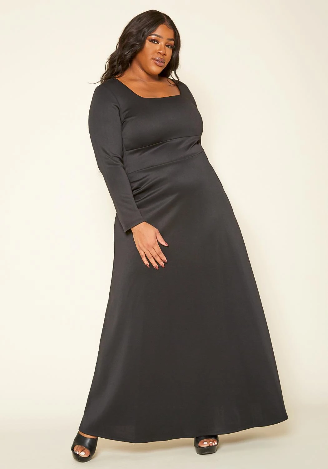 Plus Size Classic Square Neck Long Sleeve Maxi Dress 3 Plus Size Classic Square Neck Long Sleeve Maxi Dress