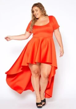 Asoph Plus Size Flattering Orange High Low Maxi Dress