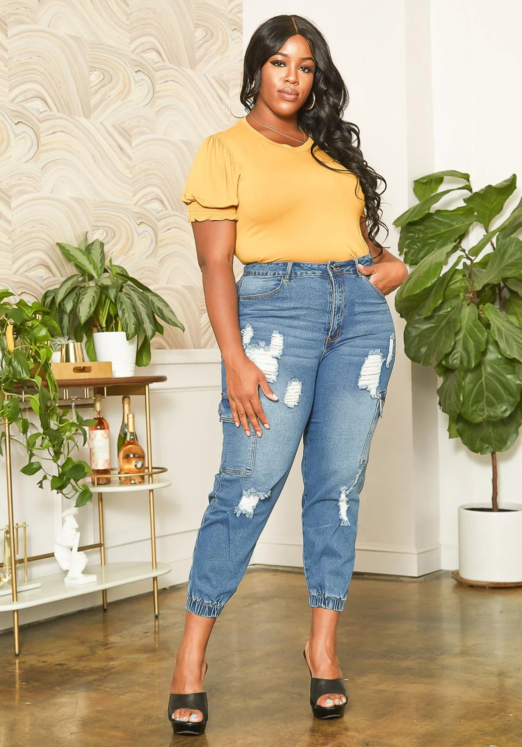Asoph Plus Size Distressed Denim Cargo Mom Jeans 3 Asoph Plus Size Distressed Denim Cargo Mom Jeans