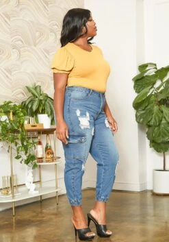 Asoph Plus Size Distressed Denim Cargo Mom Jeans 9 Asoph Plus Size Distressed Denim Cargo Mom Jeans -Curve Elegance Shop 2014689 003 2