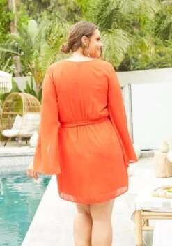 Asoph Plus Size Flowy Red Long Sleeve Mini Dress -Curve Elegance Shop 2014941 121 0