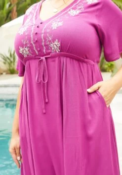 Asoph Plus Size Floral Embroidered Magenta Flare Midi Dress -Curve Elegance Shop 2014953 187 4