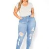 Vibrant Plus Size Light Denim Distressed Skinny Ankle Jeans -Curve Elegance Shop 2015372 938 0