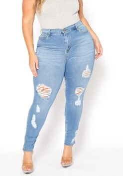 Vibrant Plus Size Light Denim Distressed Skinny Ankle Jeans -Curve Elegance Shop 2015372 938 2