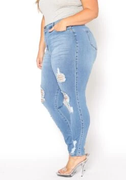 Vibrant Plus Size Light Denim Distressed Skinny Ankle Jeans -Curve Elegance Shop 2015372 938 3