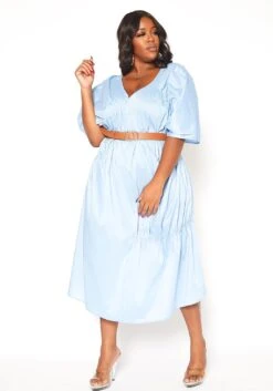 Asoph Plus Size V-Neck Ruched Oversized Midi Dress -Curve Elegance Shop 2015429 167 4